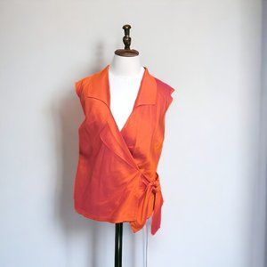 Vintage Coldwater Creek Metallic Orange Wrap around top size XL